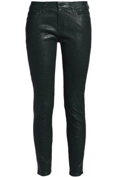 Frame Woman Leather Skinny Pants Dark Green