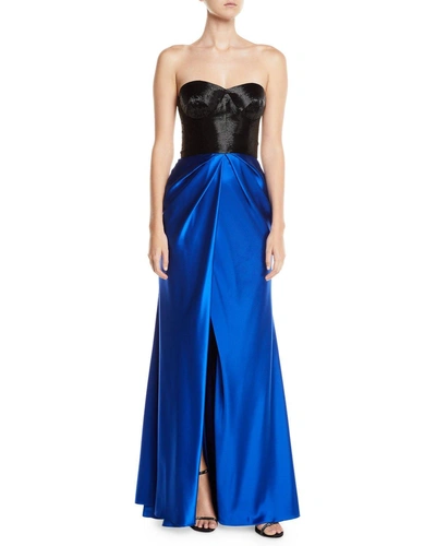 Naeem Khan Colorblocked Taffeta-skirt Slit-leg Gown In Black