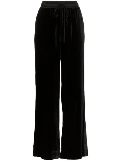 Frame Velvet Drawstring Wide-leg Track Pants In Black