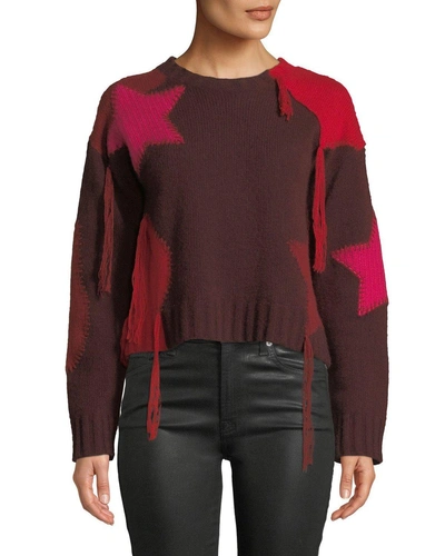 360 Sweater Julita Patchwork Fringe Cashmere Sweater In Red Pattern