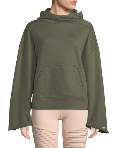 Alo Yoga Low Key Bell-sleeve Pullover Hoodie In Green