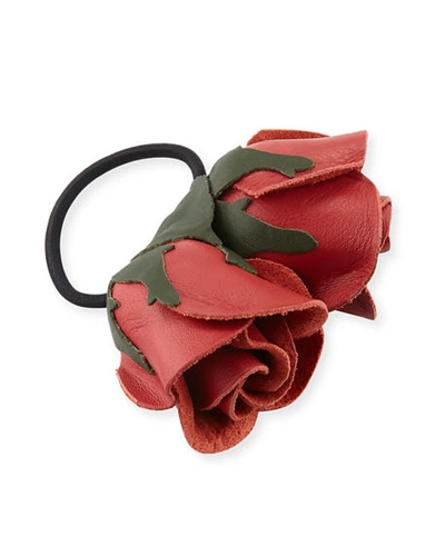 Epona Valley Double Rose Leather Ponytail Holder In Red