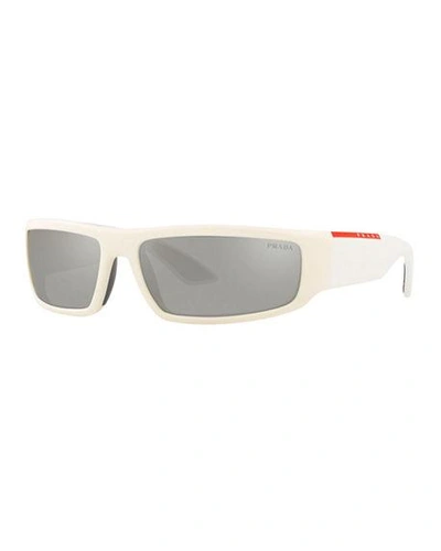 Prada Mirrored Rectangle Sunglasses In Gray/white