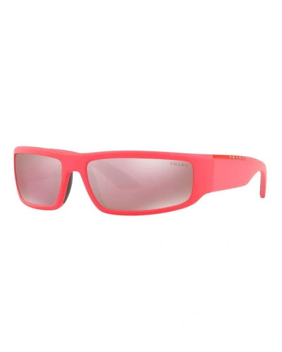 Prada Mirrored Rectangle Sunglasses In Pink/black