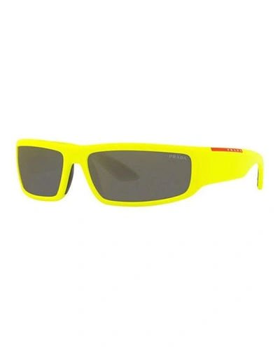 Prada Mirrored Rectangle Sunglasses In Black/yellow