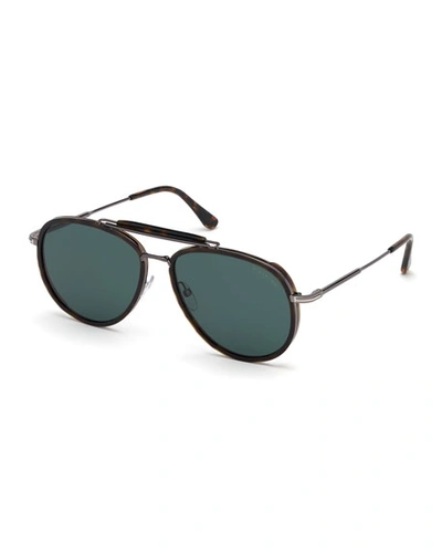Tom Ford Men's Tripp Brow Bar Aviator Sunglasses, 58mm In Brown/green