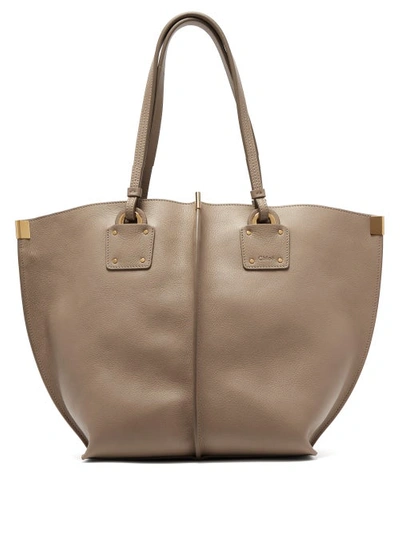 Chloé Vick Leather Tote In Motty Grey