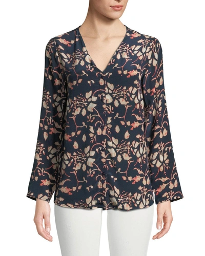 Tolani Plus Size Greer Foliage-print Button-front Silk Blouse In Foilage