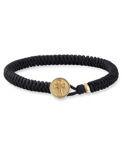 David Yurman Men's 18k Gold Cross Button Woven Bracelet In Black