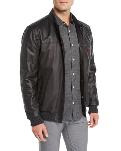 Kiton Men's Leather Bomber Jacket In Black