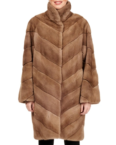 Maurizio Braschi Belted Chevron-quilted Mink Fur Short Coat In Brown