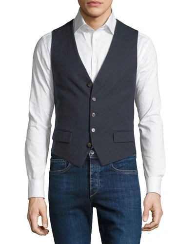 Stefano Ricci Men's Waxed Cotton Gilet Vest With Leather Details In Blue