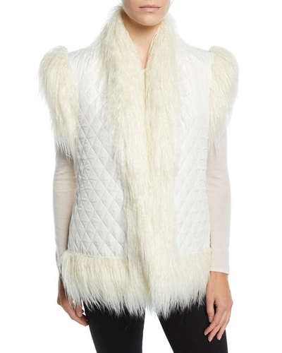 Norma Kamali Reversible Quilted Shaggy Faux-fur Vest In White