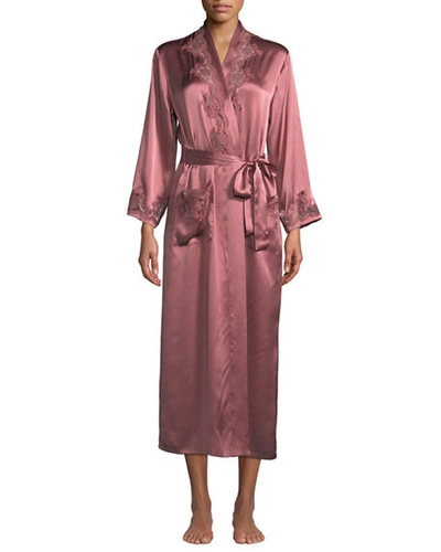 Vivis Katiuscia Lace-trim Long Silk Robe In Pink