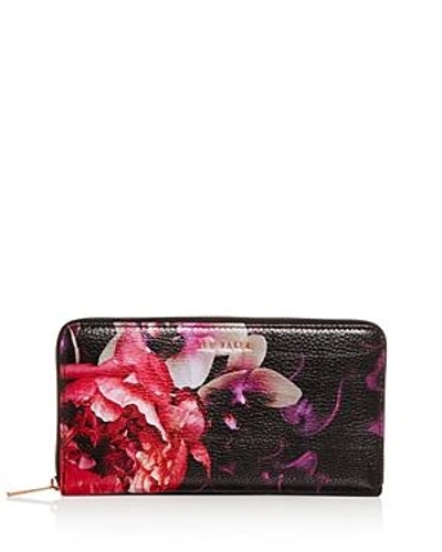 Ted Baker Splendour Floral Leather Continental Wallet In Black/rose Gold
