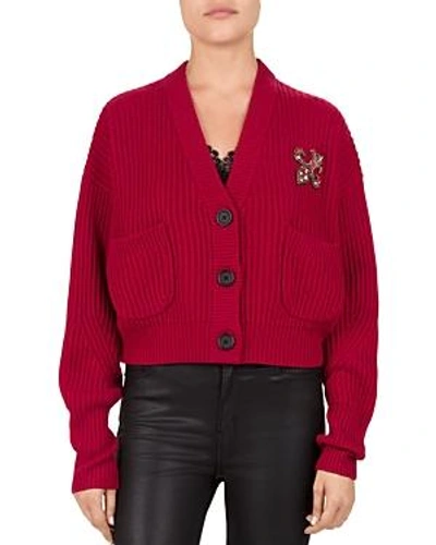 The Kooples Embellished-patch Wool And Cashmere-blend Cardigan In Red