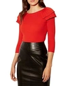 Karen Millen Victoriana Pleated Ruffle Shoulder Sweater In Red