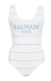 Balmain Stripe Logo Jersey Bodysuit In White