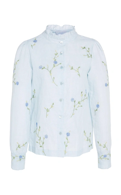 Luisa Beccaria Floral Embroidered Cotton Shirt In Blue