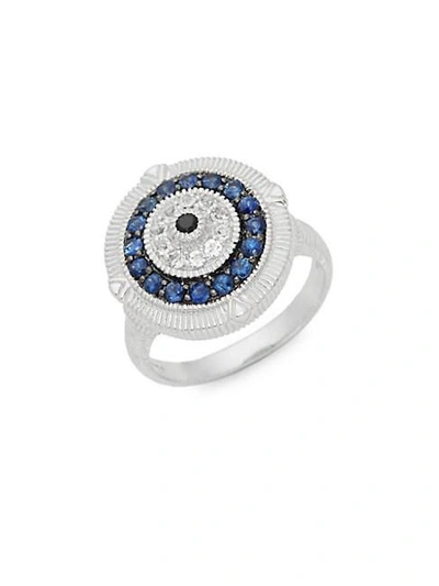 Judith Ripka La Petite Sterling Silver, Black Sapphire, Blue Sapphire & White Topaz Ring