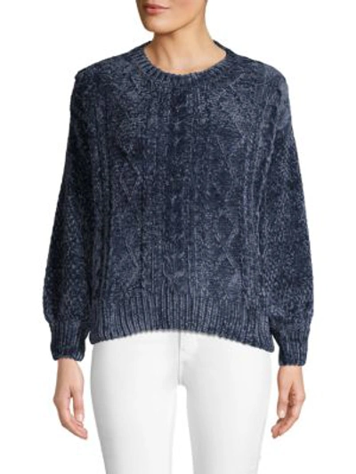 Chelsea & Theodore Chenille Cable Knit Sweater In Navy