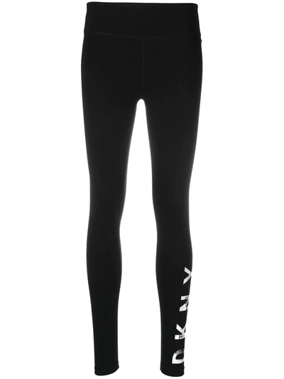 Dkny Sport High-rise Logo Workout Full Length Leggings In Black