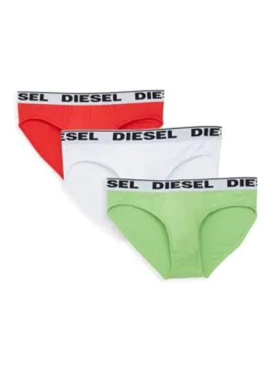 Diesel Umbr Andre 3-pack Briefs In Green Red