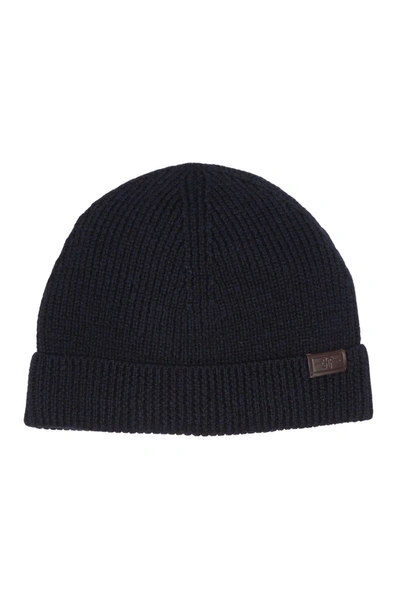 Hickey Freeman Merino Wool Ribbed Cuff Beanie In Navy