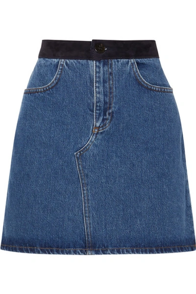 Victoria Victoria Beckham Suede-trimmed Denim Mini Skirt In Mid Denim