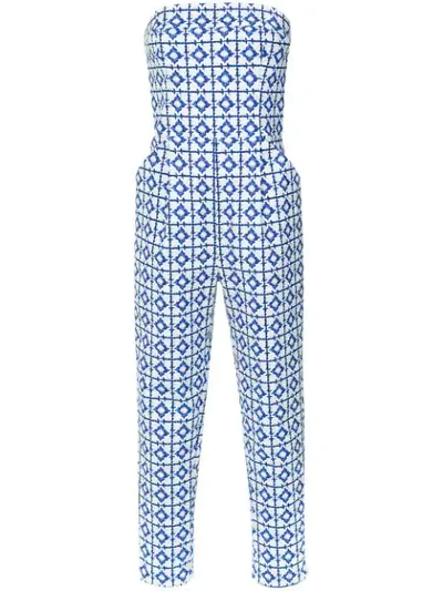 Andrea Marques Tile Print Bandeau Jumpsuit In Est Azulejo Rend Azul