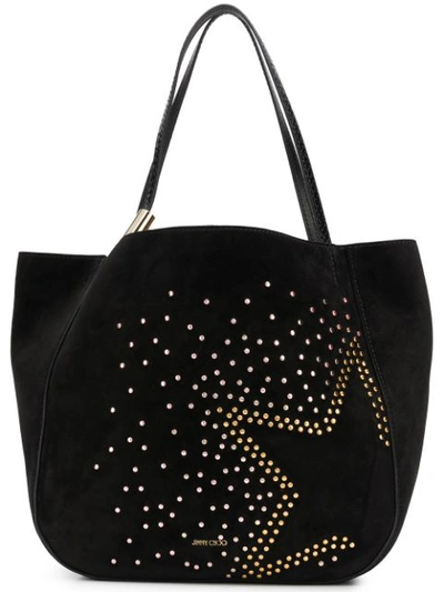 Jimmy Choo Stevie Tote Black Suede Tote Bag With Studded Degrade Star And Elaphe