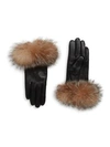 Surell Women's Chic Dyed Fox Fur Leather Gloves In Black Crystal