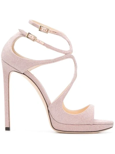 Jimmy Choo Lance/pf 120 Ballet Pink Fine Glitter Fabric Sandals