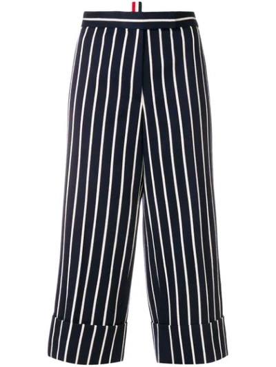 Thom Browne Chenille Banker Stripe Cotton Blend Straight Leg Trouser In Blue