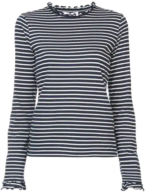 Derek Lam 10 Crosby Long Sleeve Fitted Tee With Ruffle Neck - Blue ...