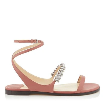 Jimmy Choo Abira Flat Rosewood Nappa Leather Sandal With Crystal Detailing