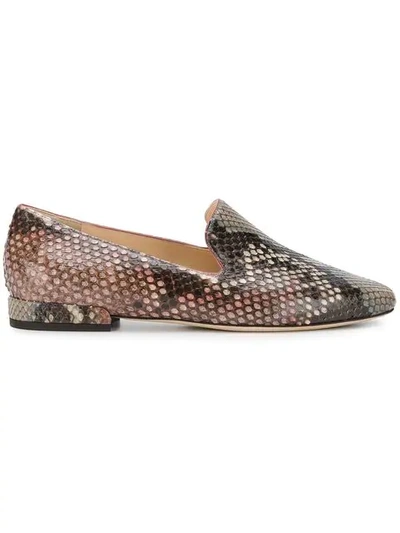 Jimmy Choo Jaida Flat Rosewood Mix Painted Desert Python Square Toe Slippers In Pink