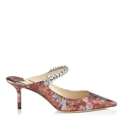 Jimmy Choo Bing 65 Rosewood Mix Painterly Brocade Pointy Toe Pumps With Crystal Strap