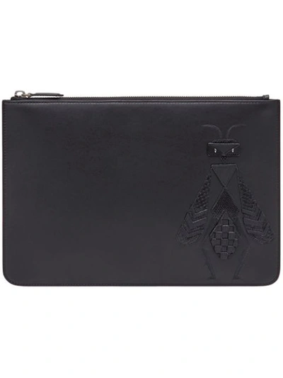 Fendi Embroidered Slim Pouch In Black