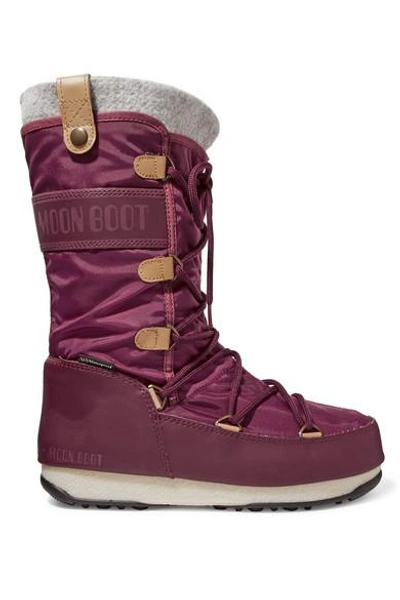 Moon Boot Monaco Felt-lined Shell And Faux Leather Snow Boots In Burgundy