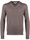 Canali Fine Knit V-neck Sweater In Brown