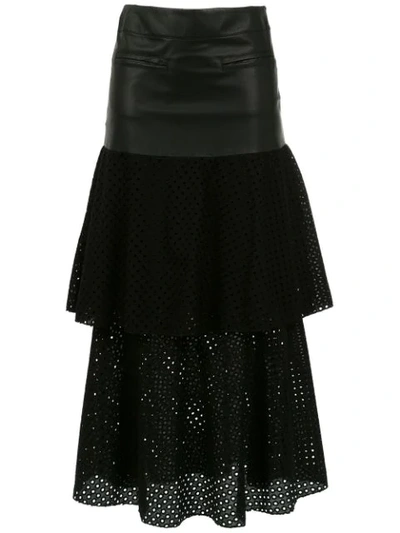 Andrea Bogosian Midi Skirt With Leather Details In Black