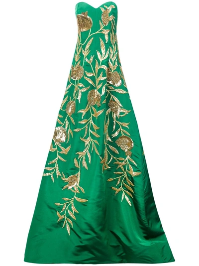 Oscar De La Renta Pomegranate Embroidered Gown - Green