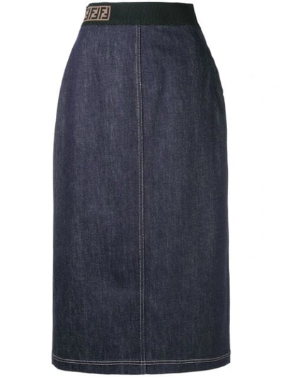 Fendi Pencil Denim Skirt In Blue