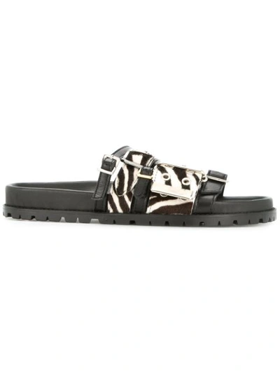 Sacai Zebra Print Strappy Slides In Black