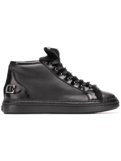 Agl Attilio Giusti Leombruni Faux Fur Trimmed Hi-top Sneakers In Black