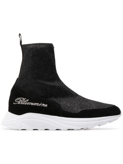 Blumarine Glitter Effect Sock-style Trainers In Black