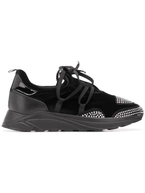 Blumarine Crystal Embellished Sneakers In Black | ModeSens