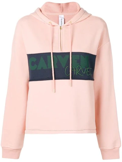 Carven Logo Panel Half-zip Hoodie In Pink