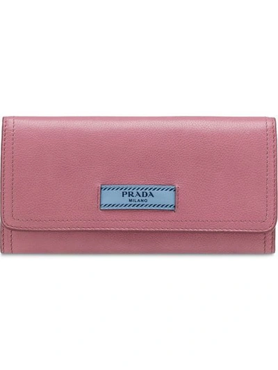 Prada Etiquette Logo-patch Wallet In Pink
